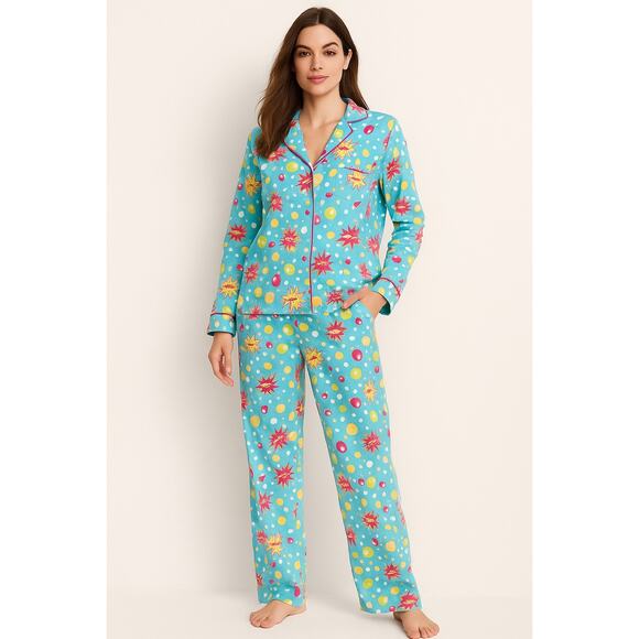 Y2K Victorias Secret Cotton Flannel Soda Pop Pajama Pant Set Blue Size Medium - Picture 1 of 11